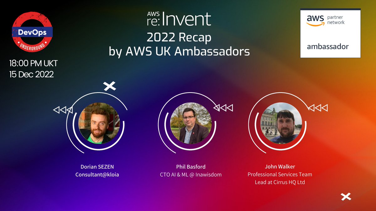 Join to the AWS re:Invent Recap with AWS UK Ambassadors <a href="/DeryaDorian/">Derya (Dorian) Sezen</a> <a href="/philipbasford/">Phil Basford</a> <a href="/zz9/">John Walker</a> this Thursday 18:00! You will be able to ask any of your questions and let's do it interactive!
meetup.com/devops-undergr…