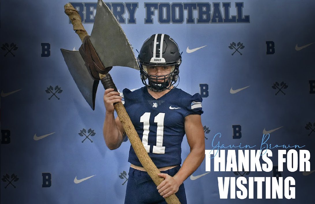 Gavin Brown (@gavin_brown11) on Twitter photo Berry Official Visit!!! Thank you <a href="/BerryFootball/">Berry Football</a> @WesleyWhite45 <a href="/BCCoachK/">Tony Kunczewski</a> <a href="/luke_seale/">Coach Seale</a> Berry Official Visit!!! Thank you <a href="/BerryFootball/">Berry Football</a> @WesleyWhite45 <a href="/BCCoachK/">Tony Kunczewski</a> <a href="/luke_seale/">Coach Seale</a>