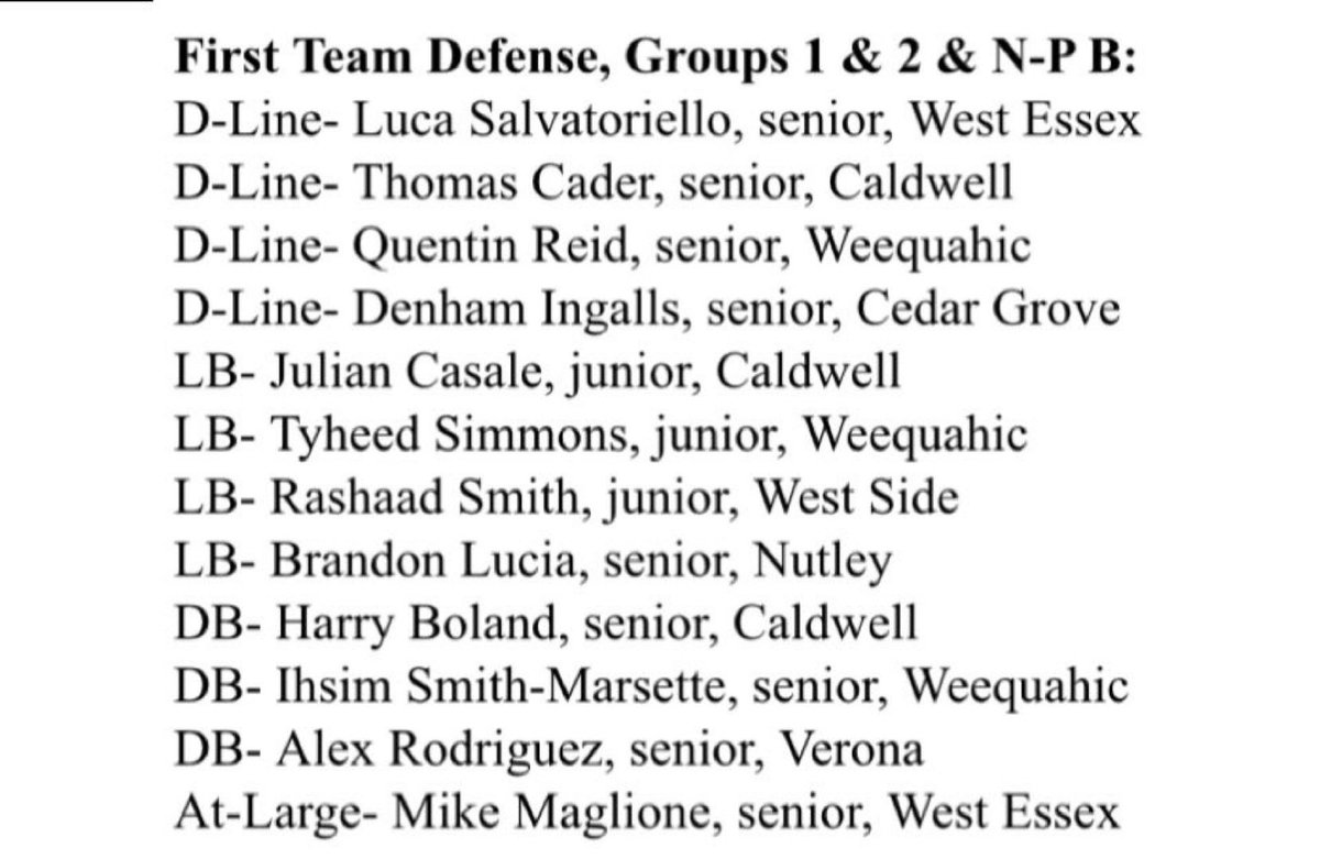 Thankful and honored to receive 1st Team All Essex County DB <a href="/VeronaAthletics/">Verona Athletics</a>  <a href="/CoachWenzel/">Coach Wenzel</a> @Veronafootball2