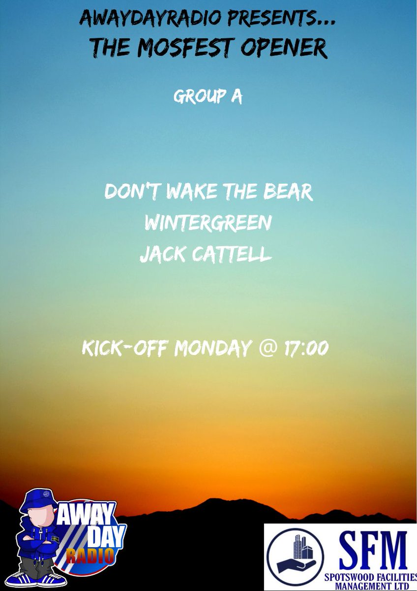 ⚡ GROUP A ⚡

<a href="/DontWakeTheBea2/">Dont Wake The Bear</a> 
<a href="/Wintergreenband/">WinterGreen</a> 
@JCattellMusic 

Poll to be added at 17:00 tomorrow, top two proceed to knockout!