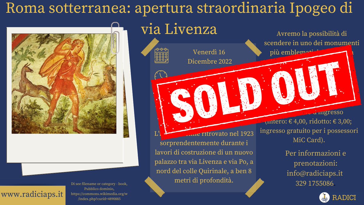📌Vi informiamo che l’evento di #roma sotterranea con apertura straordinaria dell’Ipogeo di via Licenza è andato SOLD OUT! Per qualsiasi informazione andate sul sito radiciaps.it #radiciaps #visite #roma #inclusione #accessibilità #esperienze #cultura #storia