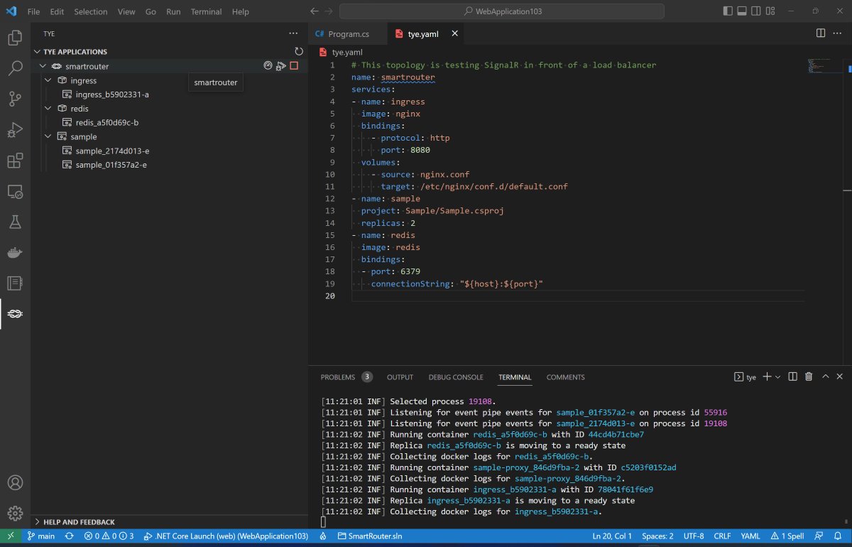 There's also a Tye vscode extension so you can see the services running, browse to their URL, or attach a debugger to the process. 

devblogs.microsoft.com/dotnet/announc…