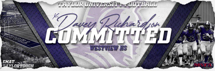 I’m blessed to be able to say that I’ve committed to Taylor Football! #TaylorTough 
<a href="/Coach_Mingo/">Aaron Mingo</a> <a href="/CoachTSharp/">Tobin Sharp</a> <a href="/WV_Chargers_FB/">Westview Chargers Football</a> <a href="/taylor_football/">Taylor Football</a>