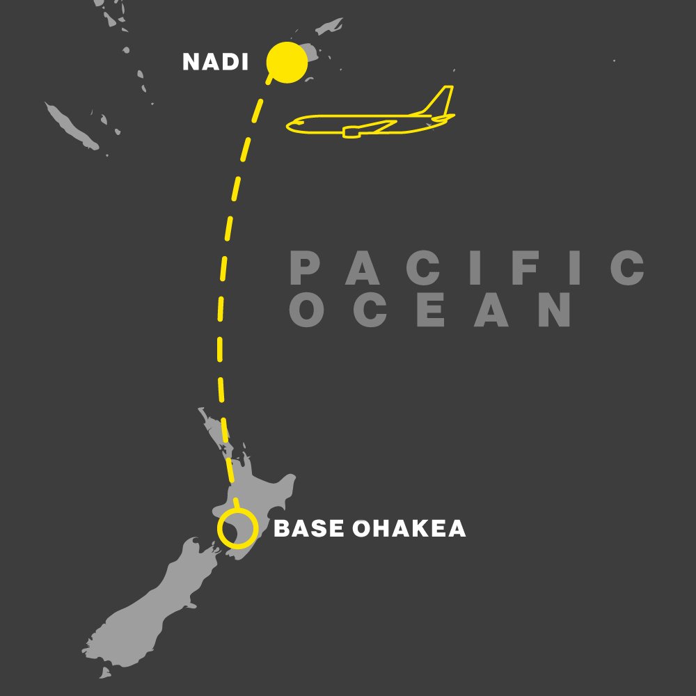 NZAirForce's tweet photo. P8-A FLIGHT TRACKER 2️⃣ ✈️ Our new P-8A Poseidon aircraft has departed Nadi, Fiji, to complete its 11,265 kilometre journey across the Pacific home to #BaseOhakea.
Learn about the P-8A Poseidon aircraft: https://t.co/nhf4s7BiSE
#NZAirForce #Force4NZ https://t.co/7owNm7T9TC