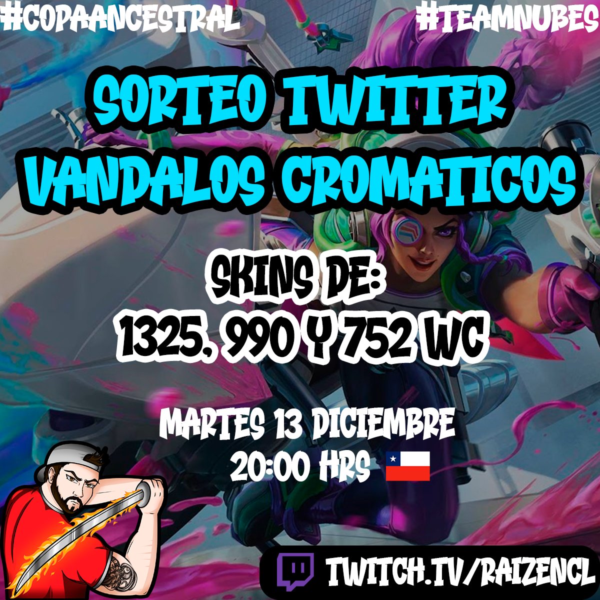 RaizeNWR's tweet photo. 🔥SORTEITO LAS-LAN🔥
Requisitos: ⬇️
🫴Seguir a @RaizeNWR
👍Like a este Tweet
🔁 Dar RT
✍️Comentar tu Nick de WR
Los ganadores se darán en Stream de la fecha indicada! Mucha suerte a tod@s ❤️
‼️https://t.co/Rd3zlgUPIz‼️
#CopaAncestral #TeamNubes #WildRift https://t.co/q9M3Lkli1X