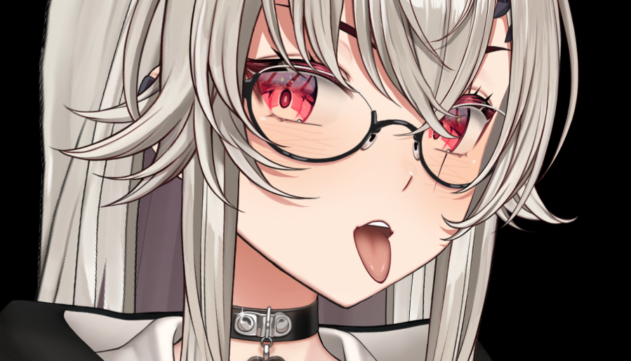 1girl tongue solo glasses red eyes tongue out looking at viewer  illustration images
