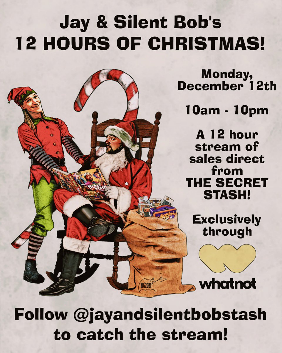 ThatKevinSmith's tweet photo. MONDAY! From 10amEST to 10pm!
Join me and @JayMewes LIVE on @Whatnot as we sell the shit out of all the stuff at @The_SecretStash &amp; @PopFreakNJ for 12 hours straight! Got any last minute gifts to buy for a @ClerksMovie fan? Join us tomorrow on Whatnot at JayAndSilentBobStash ! https://t.co/hF9AnRfksm