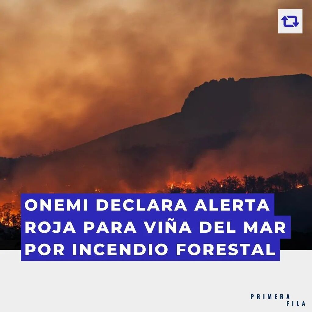 ElInformador_cl's tweet photo. 🟣 Durante esta tarde, la Oficina Nacional de Emergencias del Ministerio del Interior (Onemi) declaró alerta roja para la comuna de Viña del Mar debido a un incendio forestal que amenaza la zona.

Hasta el momento, de acuerdo con la información proporcionada por la Corporació… https://t.co/YFy3JZWfnl