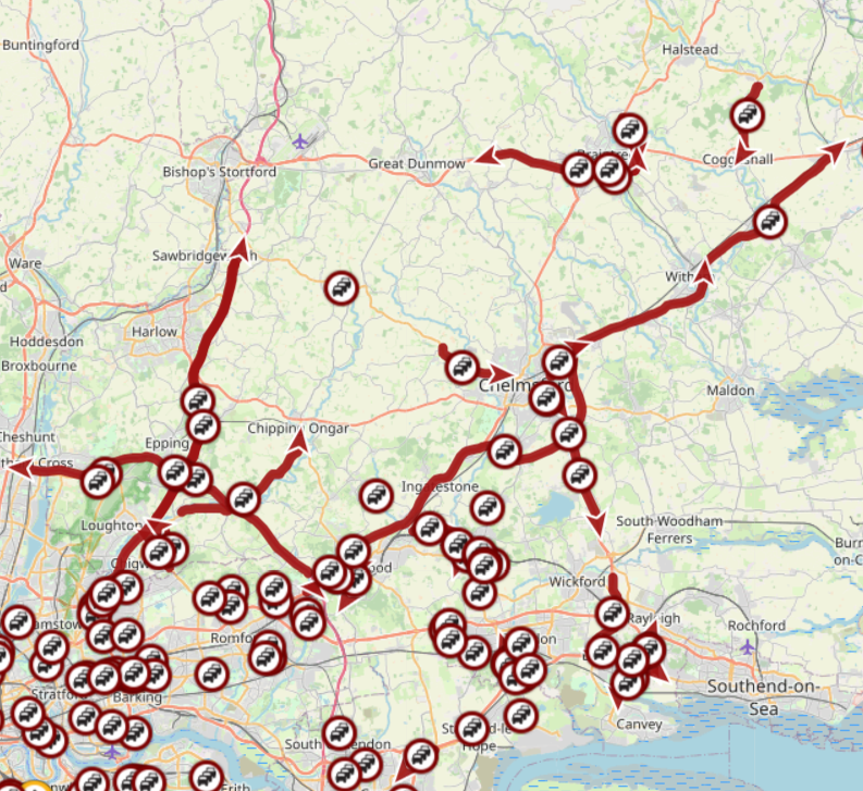 Essex_Travel's tweet photo. Good evening - we do not usually tweet at the weekends but due to the current weather conditions the Essex Traffic Control Centre are monitoring the road network - below is a snap shot of the current road conditions are like in Essex https://t.co/rHBsJMHCJ7