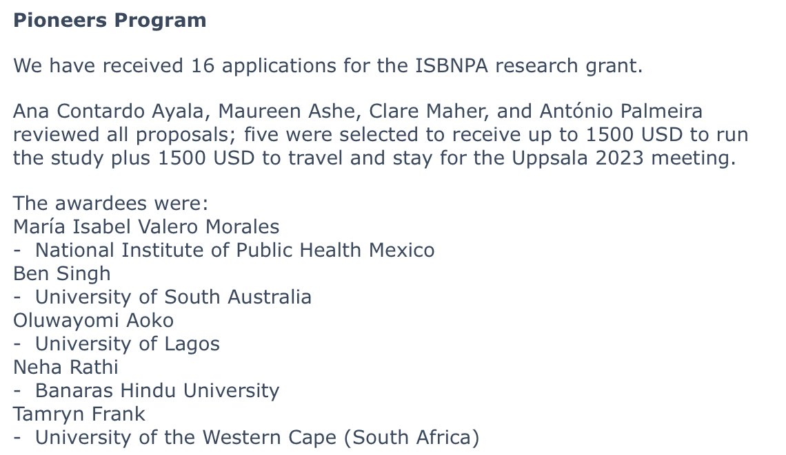 Congratulations to ⁦<a href="/StudySunrise/">SUNRISE Study</a>⁩ 🇳🇬 CI ⁦<a href="/OluwayomiAoko/">#Omoluabi</a>⁩ on being awarded ⁦<a href="/ISBNPA/">ISBNPA</a>⁩ Pioneers program scholarship to conduct the Sunrise main study in 🇳🇬. Looking forward to continuing to work together!