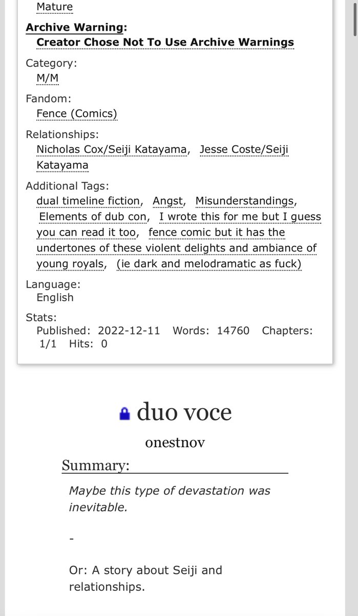 juli50723569's tweet photo. hello #fencedom , ive written a thing

|| 𝕕𝕦𝕠 𝕧𝕠𝕔𝕖 ||

⚔️ nick/seiji  |  jesse/seiji
⚔️ M, 14.7k, canon-related au
⚔️ dual timeline, angst, melodramatic
⚔️ a character vs. relationship study 

🔗 https://t.co/IKdqzP2b1Y https://t.co/OfP3egfvxn