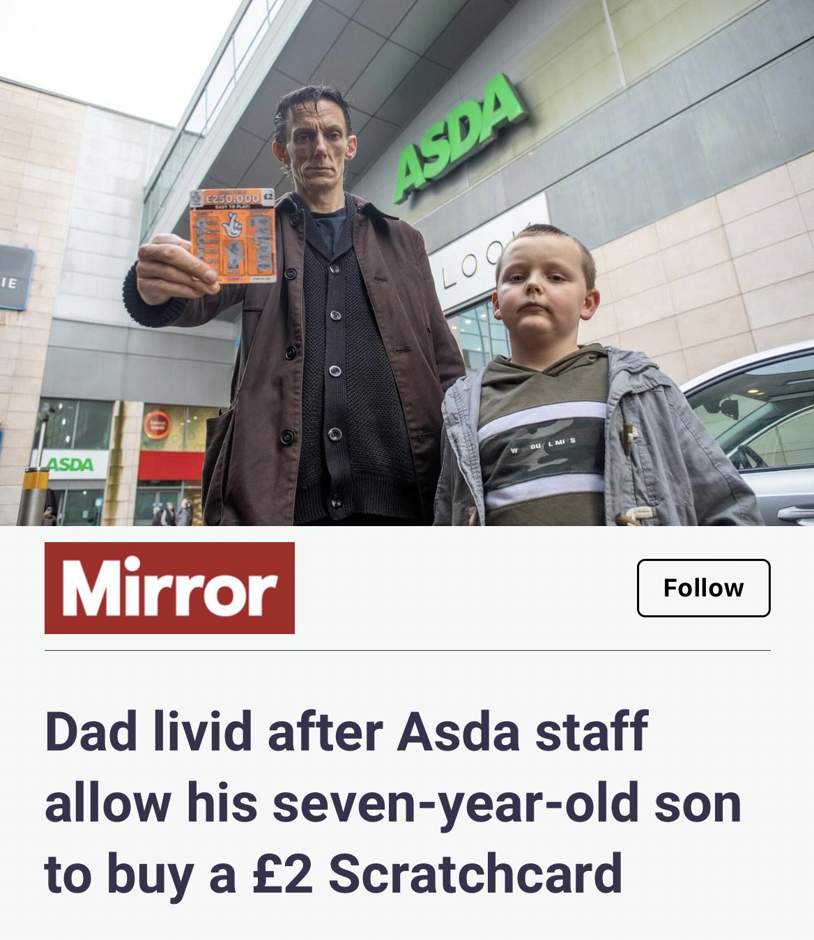 Dad blasts Asda after staff sell his 7-year-old son a £2 scratchcard -  CoventryLive