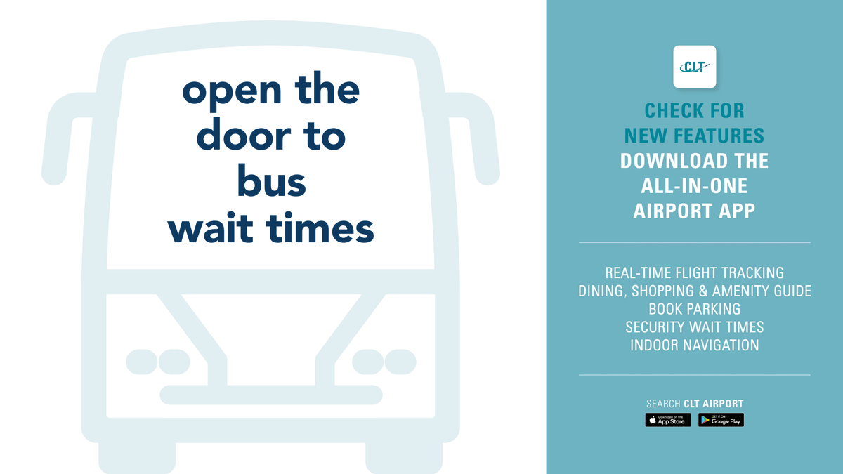 CLTAirport's tweet photo. Celebrate #NationalAppDay by downloading the CLT Airport app! Our latest update includes shuttle bus wait times and more navigation features. #SimpliFly travel https://t.co/aFxzXfAr6h