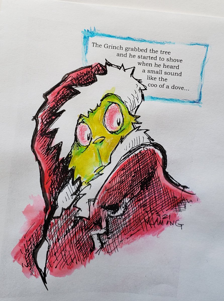 Did this little sketch for Kathy last December.  The moment when the title character thinks the jig is up and his Christmas goose is cooked...