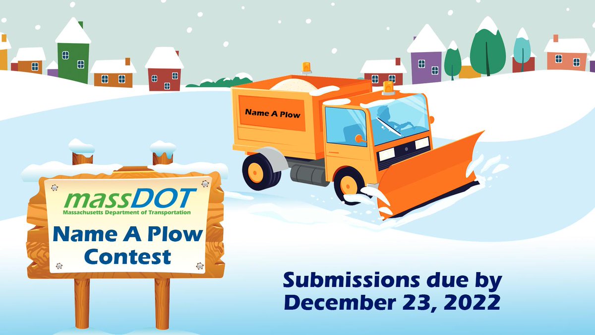 Jonathan Gulliver (@jlgulliver) on Twitter photo We're getting a little bit of snow across much of Massachusetts today and <a href="/MassDOT/">Mass. Transportation</a> plows will be out treating roadways.
And there's still 12 days left for kids to submit names for some of those plows through MassDOT's Name a Snowplow Contest!
mass.gov/how-to/submit-… We're getting a little bit of snow across much of Massachusetts today and <a href="/MassDOT/">Mass. Transportation</a> plows will be out treating roadways.
And there's still 12 days left for kids to submit names for some of those plows through MassDOT's Name a Snowplow Contest!
mass.gov/how-to/submit-…