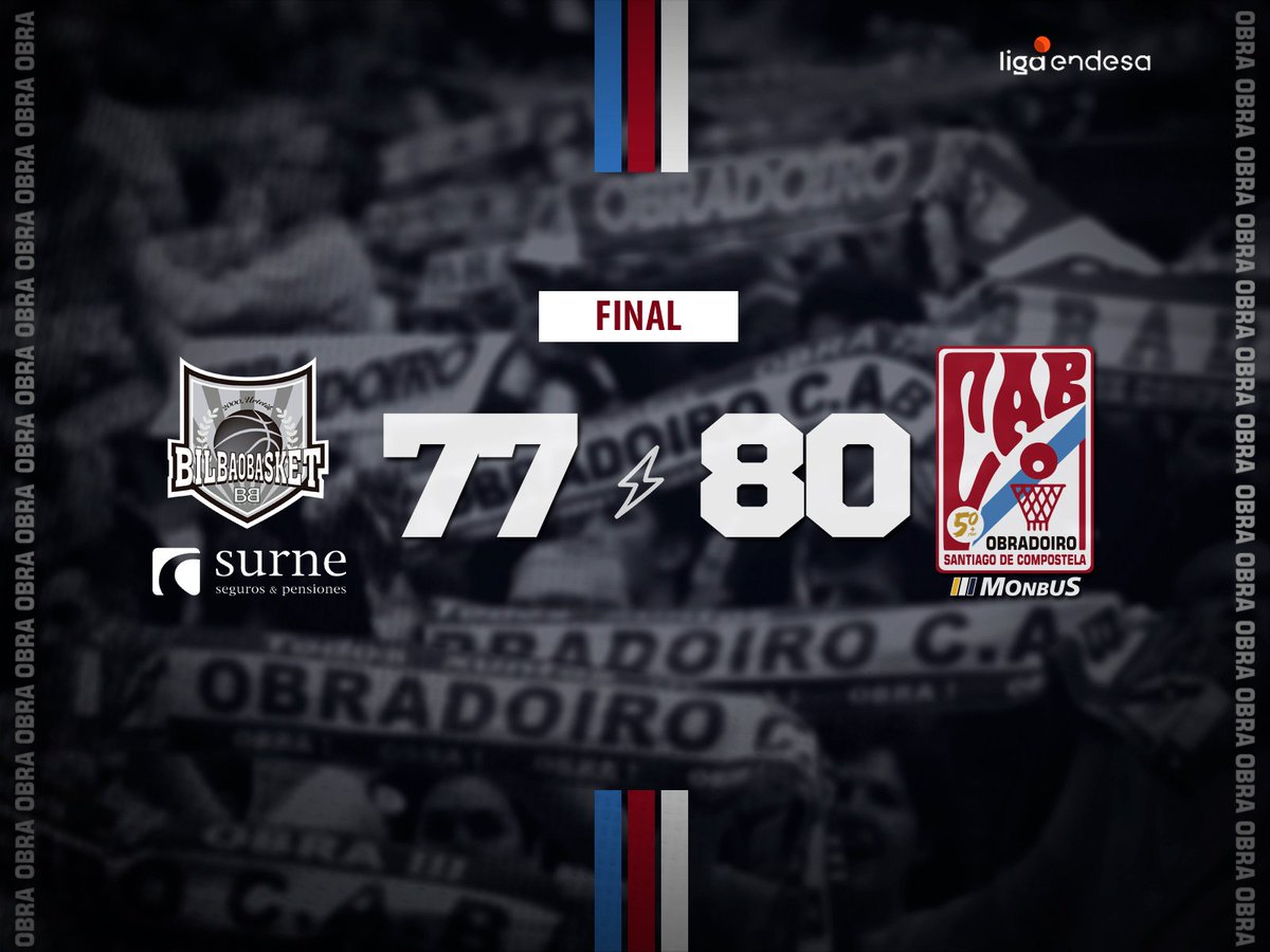 De toda a vida... NON HAI DÚAS SEN TREEEEEEEEEEEEEEEEEEEEEEEEEEEEEEEEEEEEEES! A TERCEIRA CONSECUTIVA XA ESTÁ AQUÍ!

<a href="/bilbaobasket/">Surne Bilbao 😎</a> 77
<a href="/OBRADOIROCAB/">MONBUS OBRADOIRO</a> 80

A QUINTA DA TEMPADA, OBRADOIRISTAS!

Seguimos, familia! 🔥🔥

#HaiQueSentilo #SomosObra