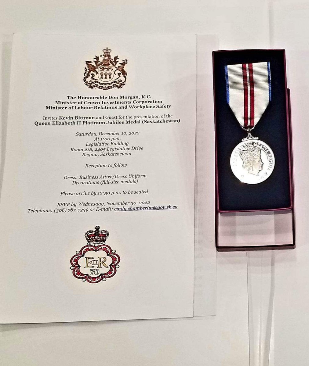 Yesterday, former #Unifor594 president Kevin Bittman was awarded with a Queens Platinum Jubilee medal at the Legislature for his work in the labour movement to make Saskatchewan a better place.