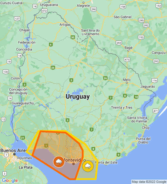 Alerta naranja y amarilla por Tormentas fuertes y lluvias intensas
Se actualizará a las 20:00 o ante cambios significativos

Más info: inumet.gub.uy