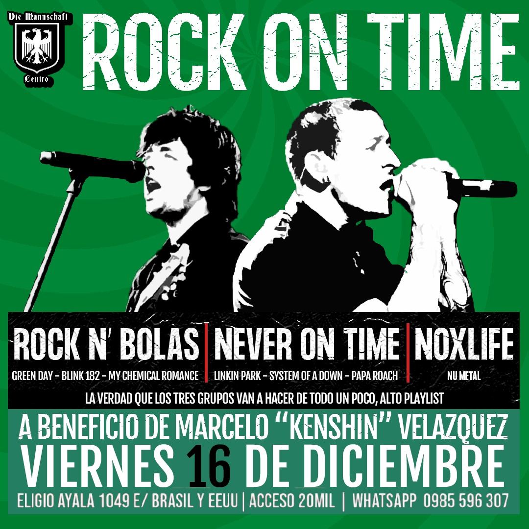 RockNBolas's tweet photo. Nos vemos el viertes 16 en @diemannschaftpy con #neverontime y #noxlife para despedir el año gente ✊ https://t.co/OGy3EfSU2i