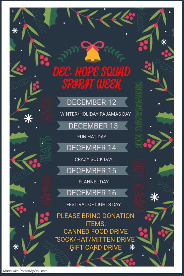 Let’s join our @WMShopesquad for a December spirit week! There are even opportunities to give to others while showing our Wildcat spirit! Go Cats! #WildcatWay