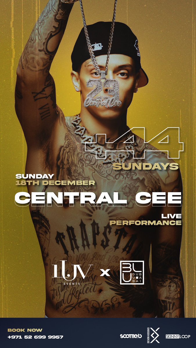 Central Cee LIVE this Sunday 🔥 +44 Sundays 🇬🇧 at BLU Dubai with LUV Events #centralcee
