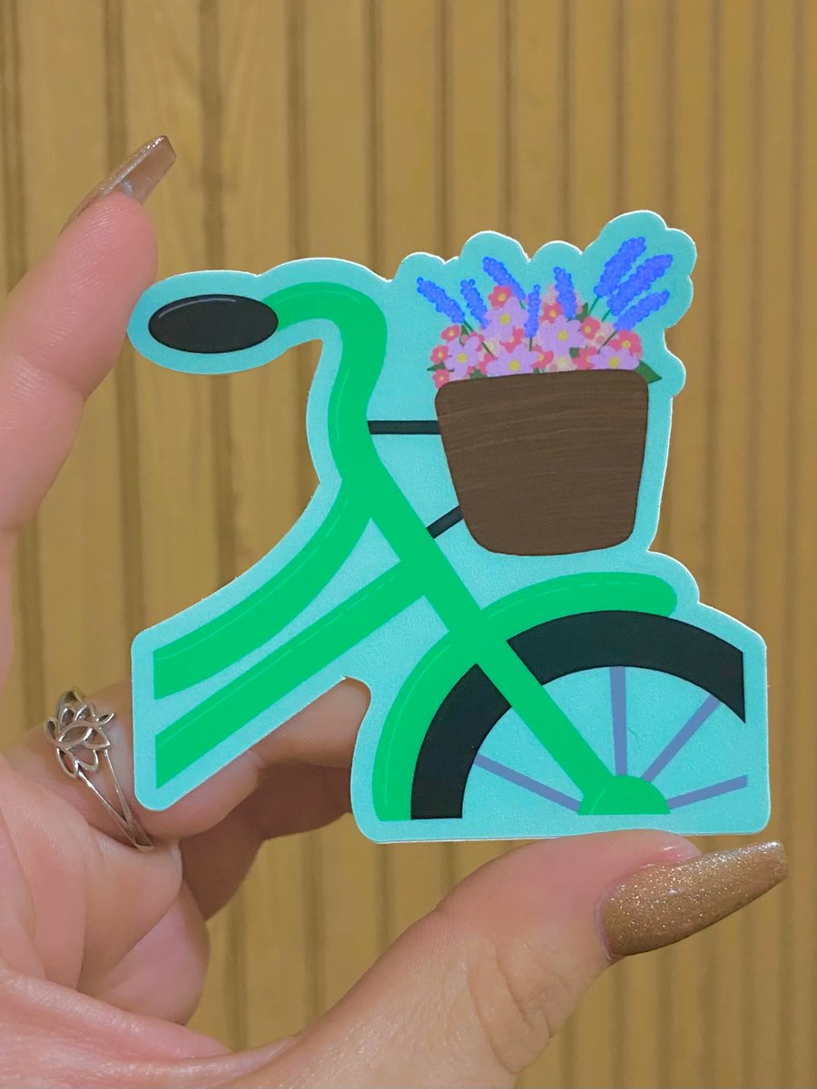 seekin_sunshine's tweet photo. the drawing -> the sticker 💜🚲🌸 https://t.co/YCV07MVAGk