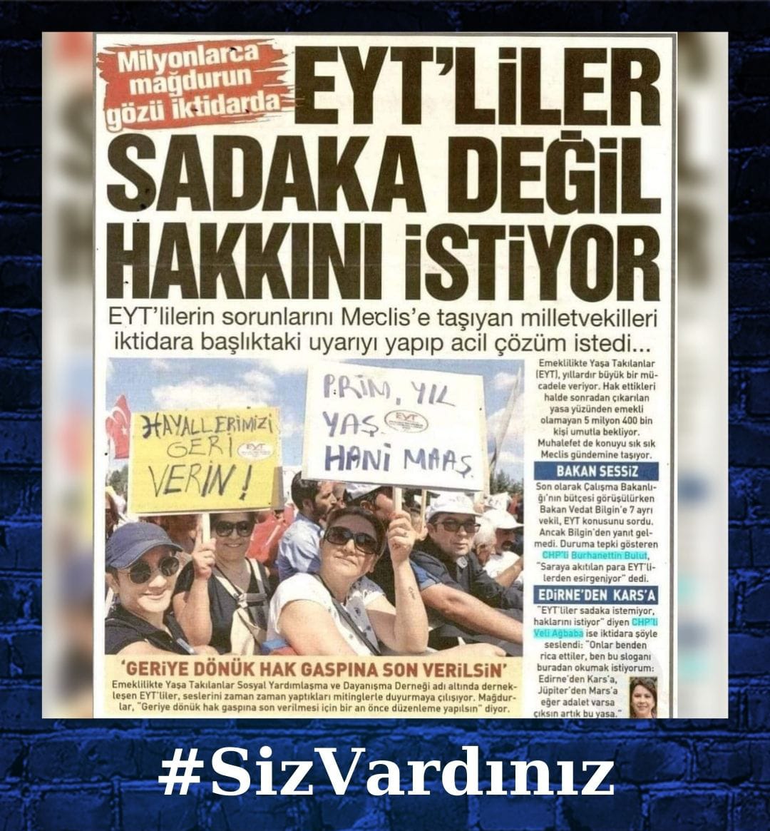 EYT haktır verilsin
Çok uzadı 
Geciken adalet 
Adalet değildir
#ErtelemeEYTyi 
#EYTdeYasKabulEdilemez  #EYTninSabrıTastı 
#EYTlininSabrıKalmadı 
EYT