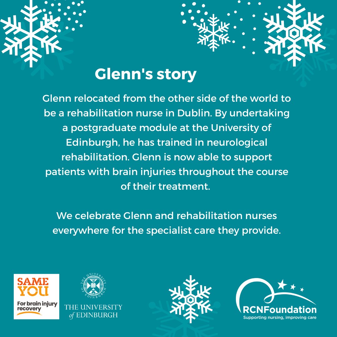 We’re proud to be working on #neurorehab so that nurses like Glenn can provide specialist support to patients who have suffered from brain injuries. 

We couldn't do this without @SameYouOrg and @uniofedinburgh #TwelveDaysOfXmasThanks