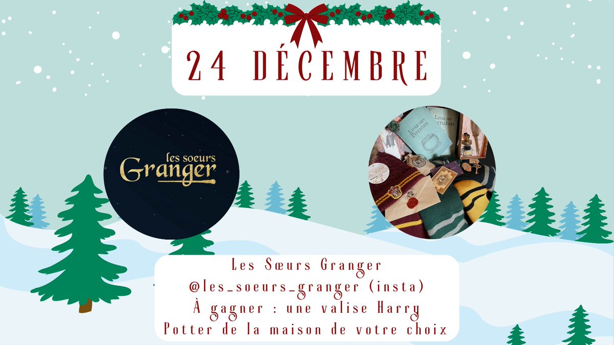 MILLEKA4's tweet photo. 🎄 CALENDRIER JOUR 24 🎁

Aujourd'hui c'est @/les_soeurs_granger (insta) qui vous fait gagner un lot !
À gagner : une valise Harry Potter de la maison de votre choix
Conditions : RT + follow moi, 
Tirage au sort : demain 25/12

#giveaway #adventcalendar #gift #HarryPotter https://t.co/hEKU2XDsqJ