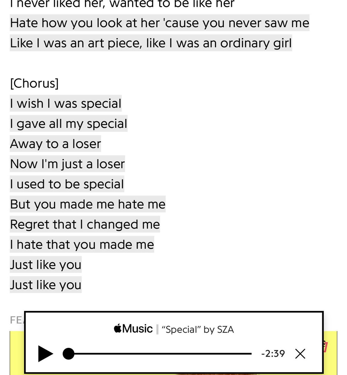 can anyone tell me what sza says in the chorus to special??? I actually can’t read 💔