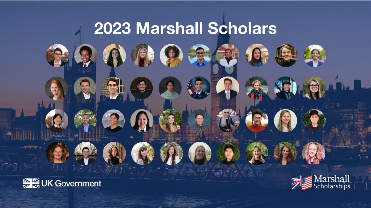 British Embassy Washington (@ukinusa) on Twitter photo We're proud to introduce the 2023 class of Marshall Scholars!
They will begin graduate studies at universities across the United Kingdom next year, coinciding with the 70th anniversary of the scholarship.
Learn more about the <a href="/MarshallScholar/">Marshall Scholars</a> program at marshallscholars.org We're proud to introduce the 2023 class of Marshall Scholars!
They will begin graduate studies at universities across the United Kingdom next year, coinciding with the 70th anniversary of the scholarship.
Learn more about the <a href="/MarshallScholar/">Marshall Scholars</a> program at marshallscholars.org