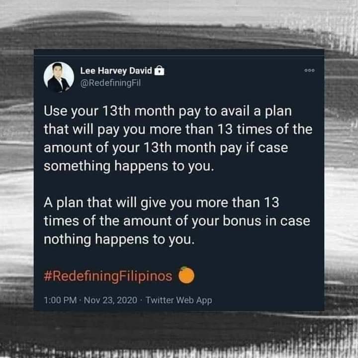JacDimaunahan's tweet image. 💸13th month pay spending idea 🤑

Bakit ka naman manghihinayang kung hindi ka naman malulugi?
Ginamit mo lang naman sa PINAKA-WAIS na paraan 🫶

Get a life insurance now, and surely you will THANK yourself later 😉

Message mo na ako. Dalii😁

#PRUtectingFamilies 

📸CTTO