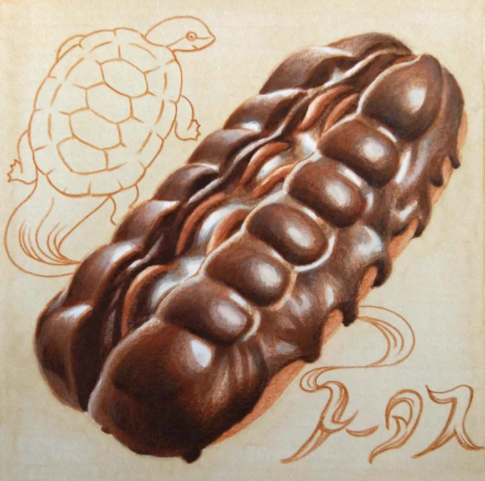 毎月12日は #パンの日 。千歳市のお菓子工房「もりもと」の「トータス」。当初もりもとは千歳でパン店として創業。半世紀以上のロングセラーと銘打たれたこの菓子パン、地元では「カメパン」の愛称で呼ばれているそうな#田島ハルのくいしん簿 #朝日新聞 #北海道 #イラスト #食べ物イラスト 