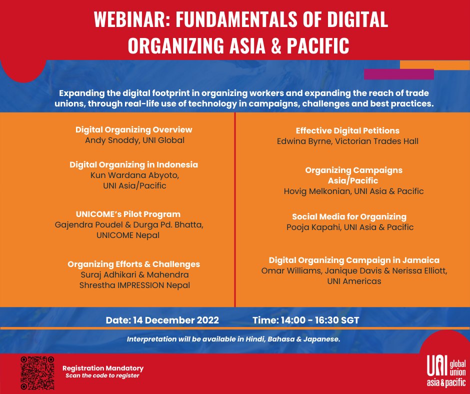 Join us! for the Zoom Webinar on "Fundamentals of Digital Organizing" 14 December 2022 | 14:00 to 16:30 SGT

Register now: bit.ly/3yNDCRU