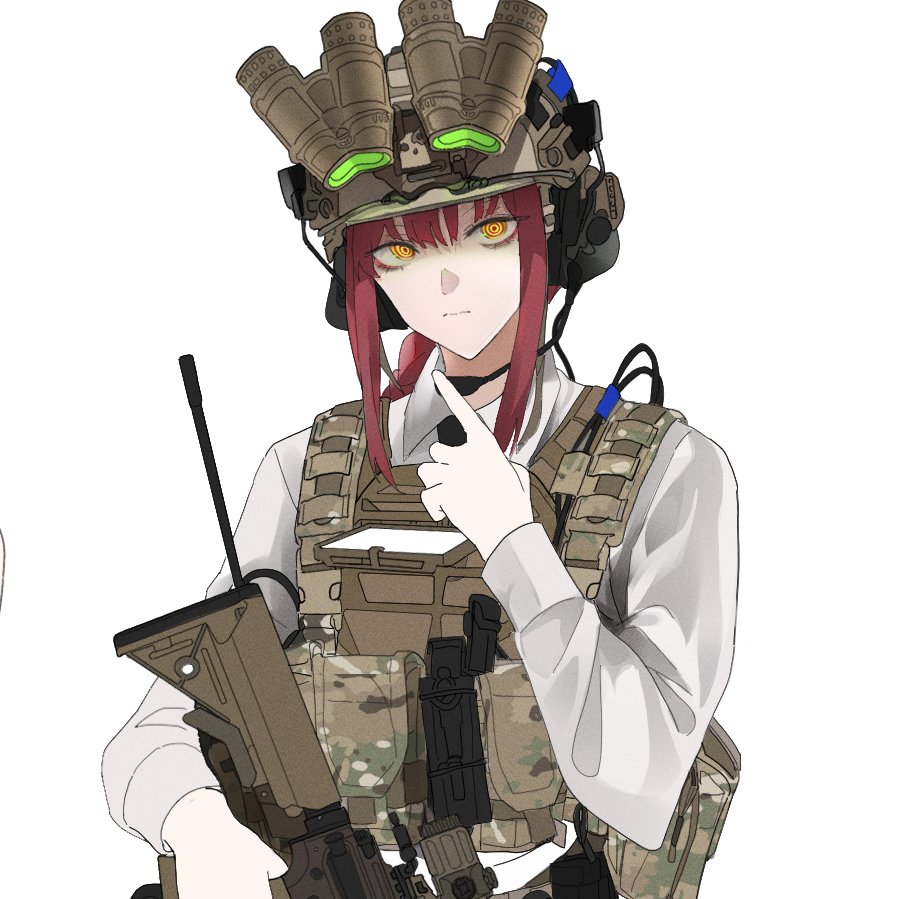 makima (chainsaw man) 1girl gun weapon red hair rifle assault rifle ringed eyes  illustration images
