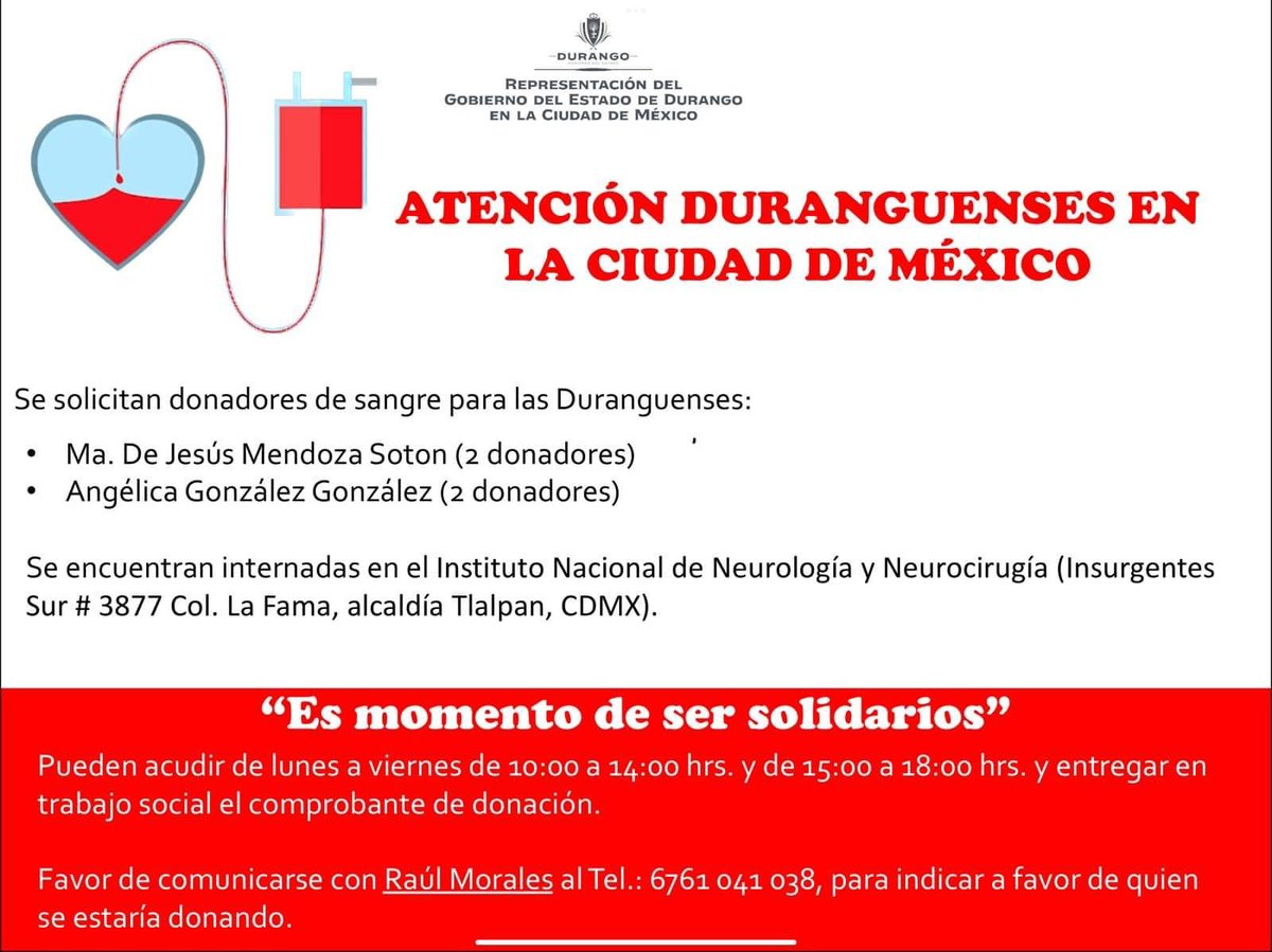 ATENCIÓN DURANGUENSES EN LA CDMX

#esmomentodesersolidarios