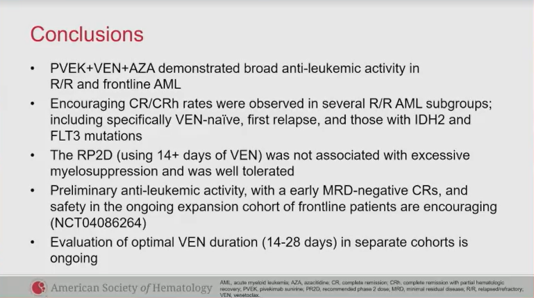 MDS_Hub's tweet photo. CONGRESS | #ASH22
Naval Daver @Daver_Leukemia, @MDAndersonNews  presented phase Ib/II trial of pivekimab sunirine (PVEK)+Aza+Ven triplet in R/R AML. In 91 patients, ORR = 45% and composite CR = 25% (duration 7.7 months), with a manageable safety profile. #leusm https://t.co/rbH9yMK5Zz