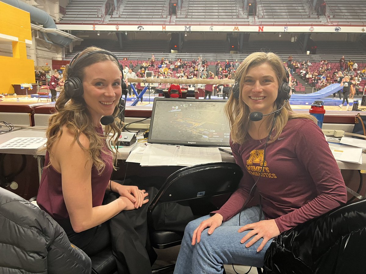 GopherWGym's tweet photo. From the competition floor to the mic, @LexyRamler and Kaitlin Rahon!

Tune in as Lexy and Kaitlin commentate on B1G+ right now! https://t.co/io2mG4woEu