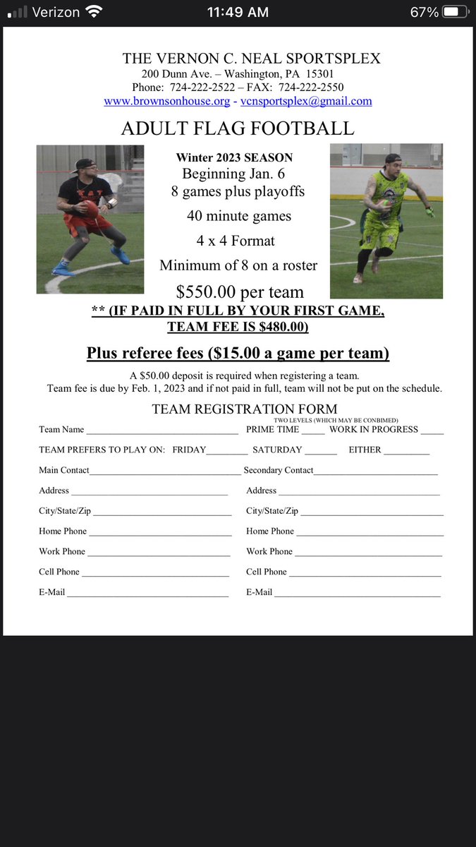 BillySimpson6's tweet photo. If anyone is looking for anything to do on Friday and Saturday night, get a team together and come play some flag football. If you need anymore information let me know. https://t.co/zrXnw59vX3
