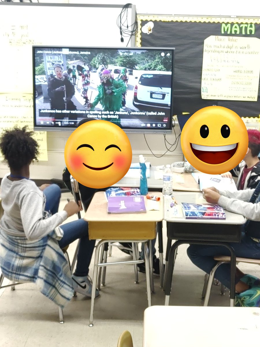 TanielNewsome's tweet photo. Essential Question: What can learning about culture teach you? Students were super happy to learn about Johncunu dance that happens this time of the year in Jamaica#UnitingOurWorld@ParticipateLrng https://t.co/mHsQAafUR9