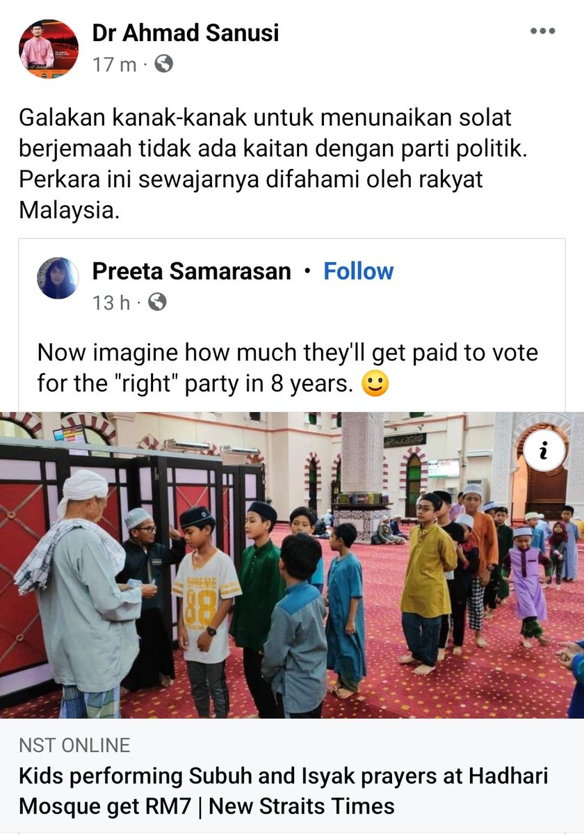 Kanak-kanak pergi masjid pun jadi bahan politik sekarang.
