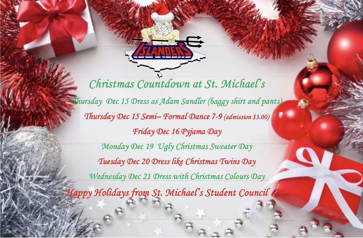 Our Student Council has some fun activities planned for the countdown for Christmas. We hope to see all staff and students participate in the holiday fun! 🎅🏻🎁🎄⛄️