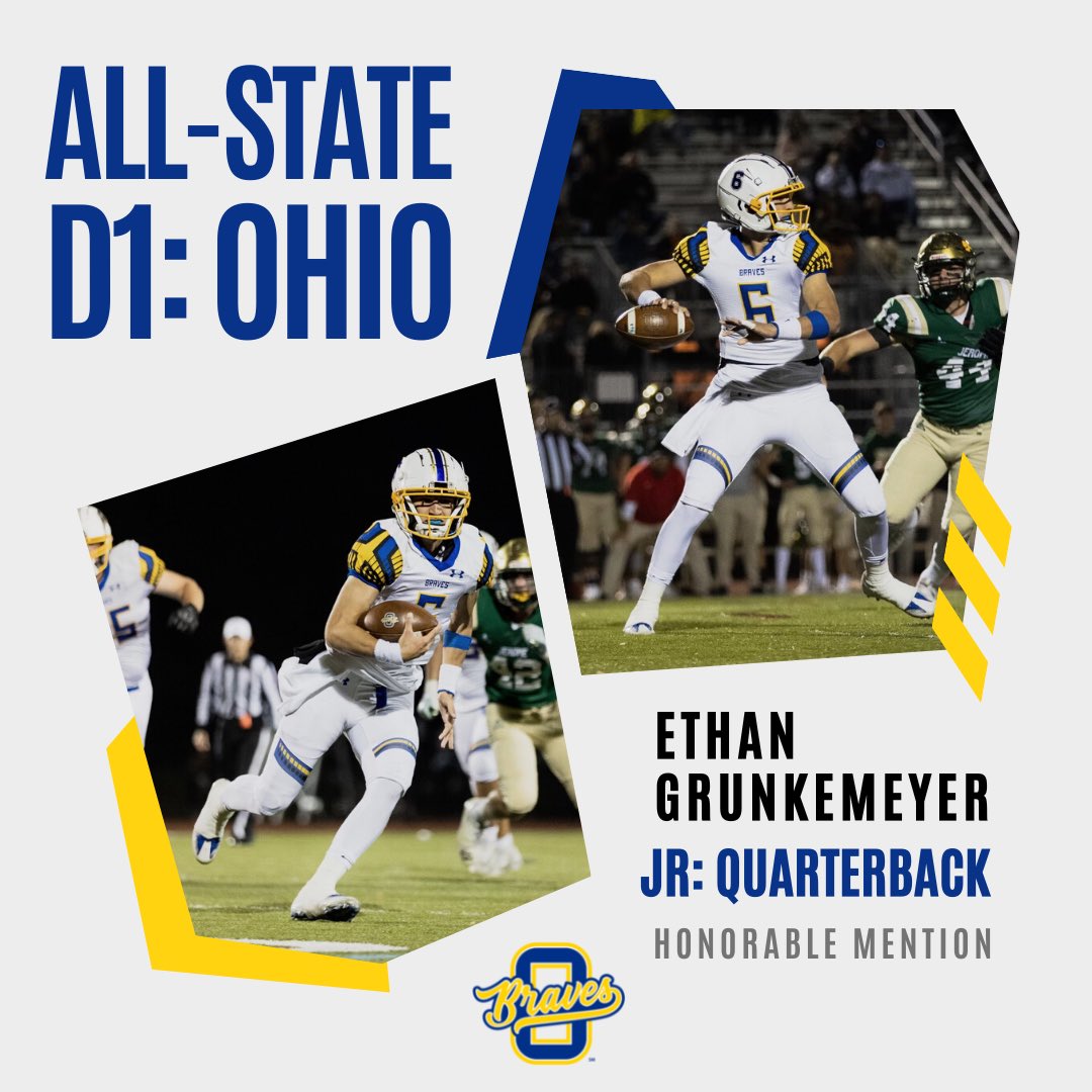 Congratulations to our Braves Football Players on their Ohio Division 1 All-State Offensive Team Selections 

Gavin Grover (TE) - 3rd Team
Ethan Grunkemeyer (QB) - Honorable Mention

<a href="/GavinGrover87/">Gavin Grover</a> <a href="/e_grunkemeyer/">Ethan Grunkemeyer</a> <a href="/CoachBart11/">Wade Bartholomew</a>
