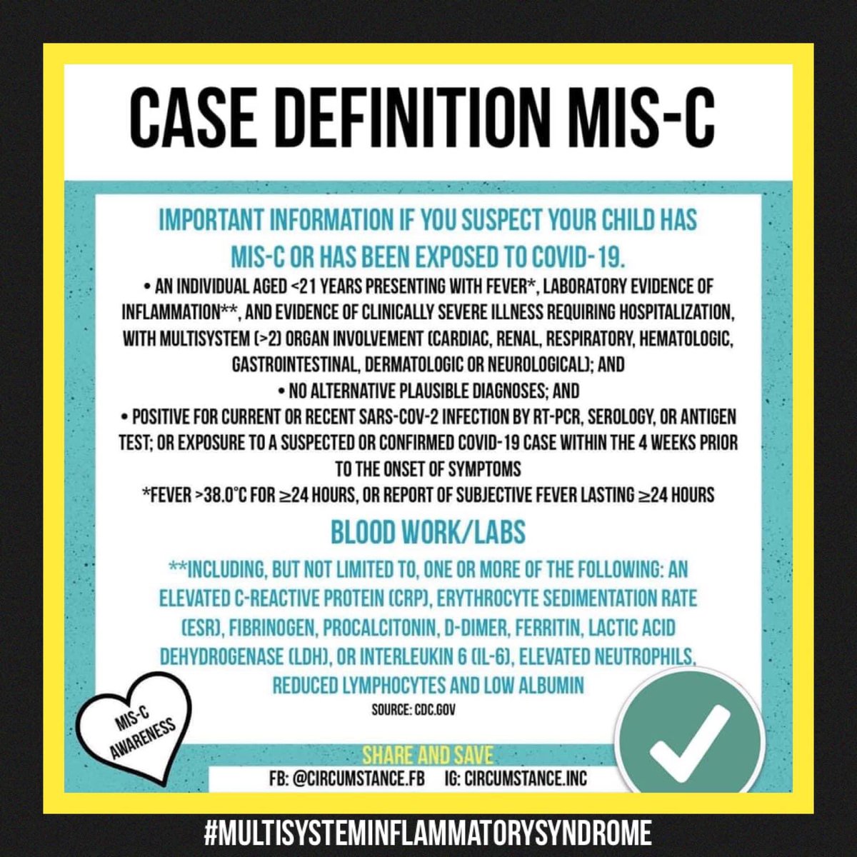 CircumSTANCE_NP's tweet photo. The official #MISC and #PIMS Awareness week begins tomorrow! Please join us on our 3rd Annual Awareness week. Please share posts, change your profile pic to the official awareness ribbon, and comment below to show your support.
Share, FB &amp; IG!!
#MedTwitter #covidkids #pedsicu https://t.co/N370BeP7UM