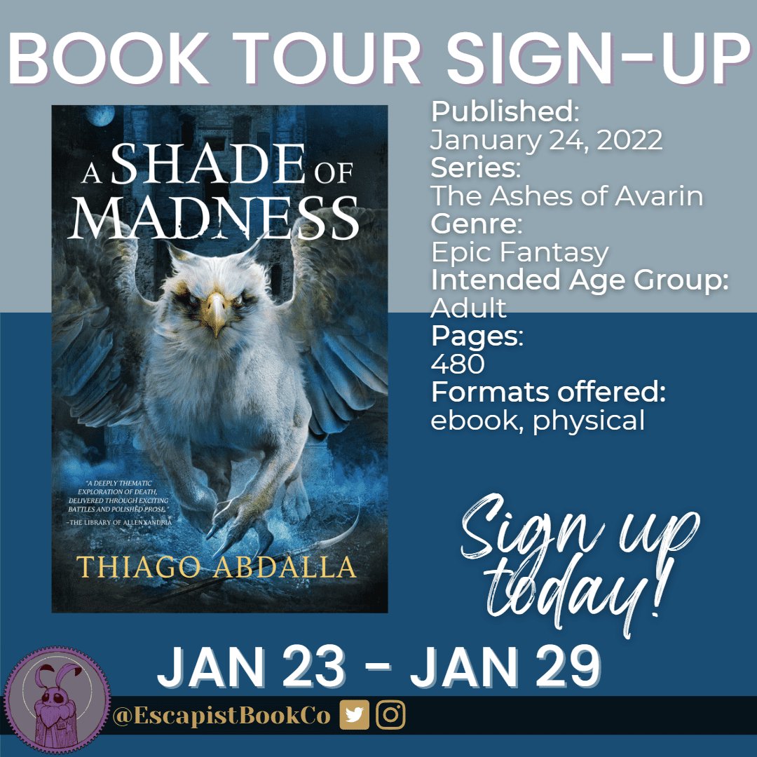 EscapistBookCo's tweet photo. 🚨NEW TOUR ANNOUNCEMENT🚨
Can I just say how amazingly stunning @TAbdalla #AShadeOfMadness cover is!
We're happy to announce that we are open for sign ups on this second installment #TheAshesOfAvarin series.
Single file line please😅:
https://t.co/Zl16FB1ebT https://t.co/uiqiE9wcEW
