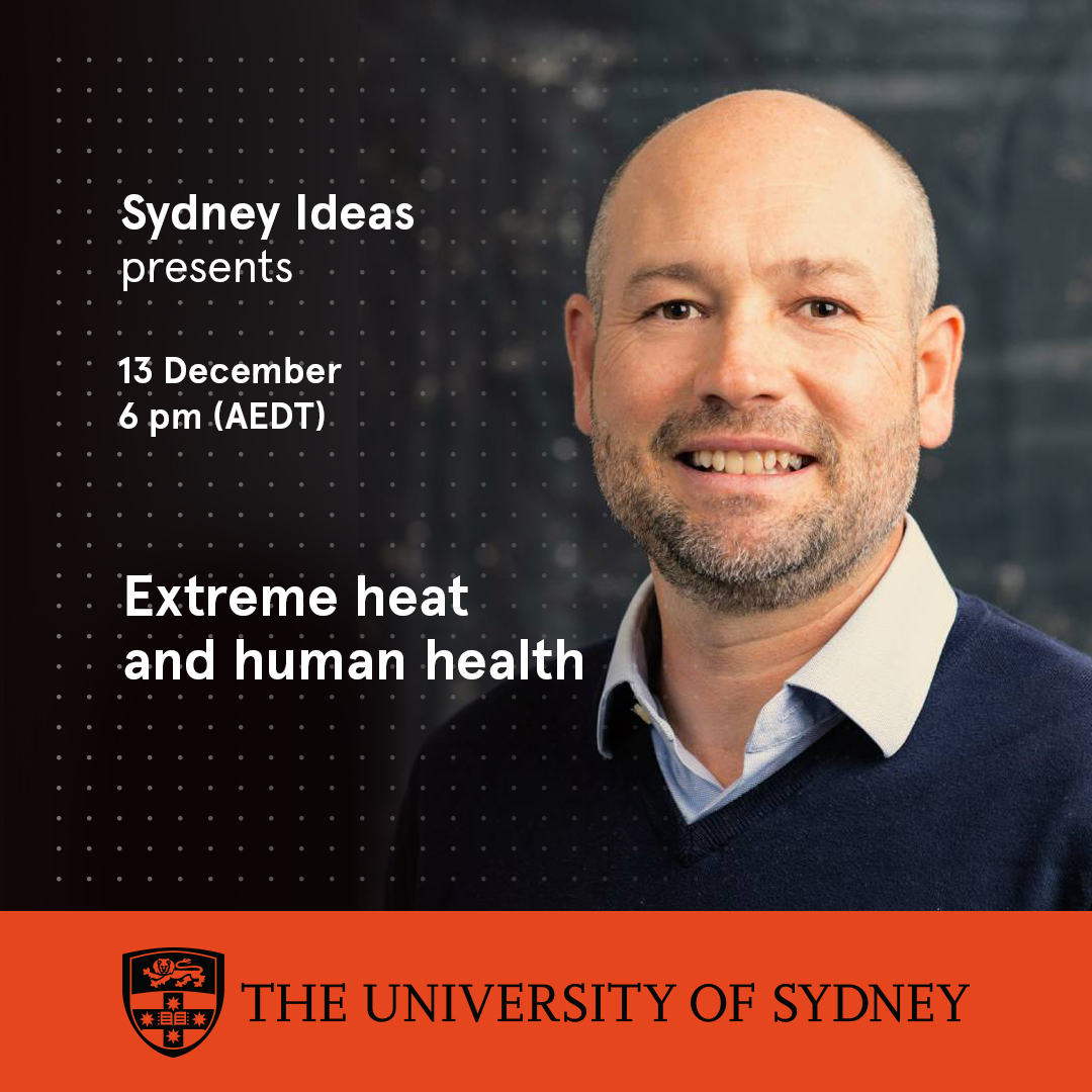 Sydney Ideas (@sydney_ideas) on Twitter photo TOMORROW | Join us for a discussion led by <a href="/ollie_jay13/">Ollie Jay</a>
Ollie Jay is Director of <a href="/HeatHealth_USYD/">Heat and Health Research Incubator</a>. His research focuses on human heat strain during work & physical activity and among the general population during heat waves. ๐โโ๏ธโ๏ธ
๐ Register: bit.ly/3V24wOY TOMORROW | Join us for a discussion led by <a href="/ollie_jay13/">Ollie Jay</a>
Ollie Jay is Director of <a href="/HeatHealth_USYD/">Heat and Health Research Incubator</a>. His research focuses on human heat strain during work & physical activity and among the general population during heat waves. ๐โโ๏ธโ๏ธ
๐ Register: bit.ly/3V24wOY