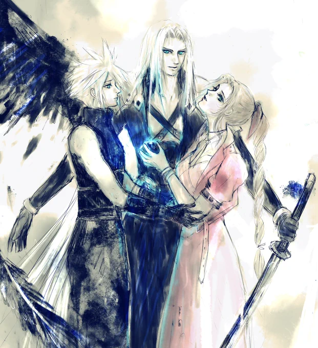 最近これのラフ画ファボしていただいているようなので完成画貼っときますFF7R セフィクラエア 蛇の誘惑 fanart 