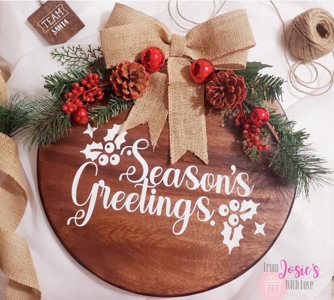 Introducing our new wooden door hangers - Christmas Edition!

- Made with high quality local hardwood (appamat)
- Reinforced, treated, stained and sealed for durability and longevity
- Approx. 15" diameter x 1" thick
- D-rings included

$350

Only one in stock so DM to order now!