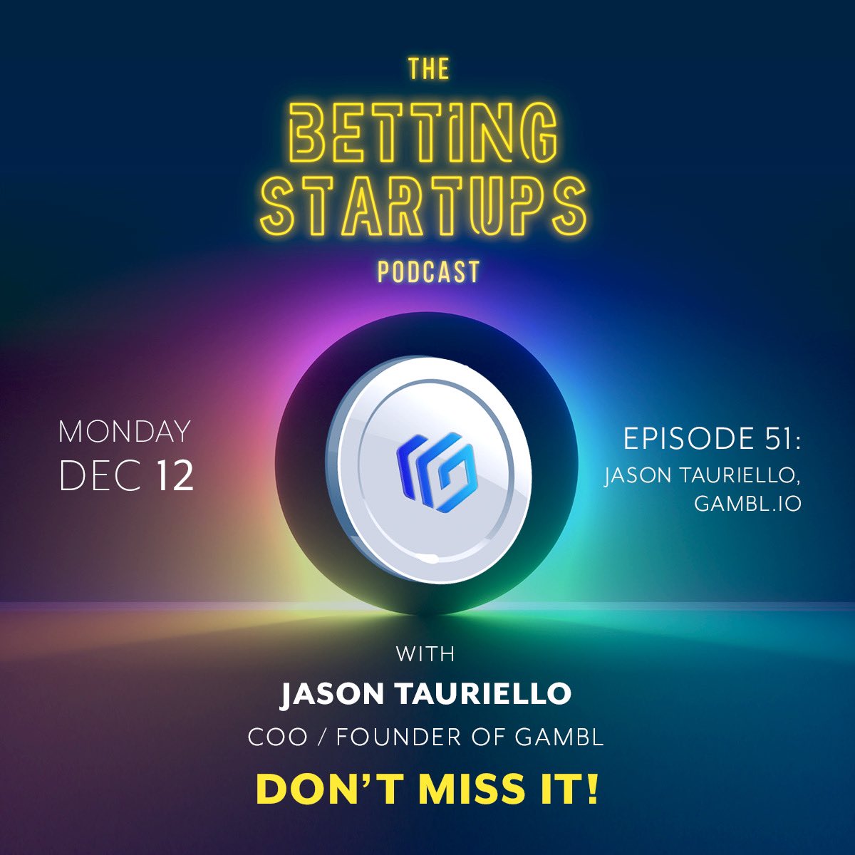 We are proud to announce that our Co-Founder &amp; COO, Jason Tauriello (<a href="/MMAforMoney/">Mr. Primetime 🐐</a>), will be a guest on the Betting Startups (<a href="/BettingStartups/">BettingStartups.com</a>) podcast! 

The episode will be live tomorrow,  Monday, December 12th! Don’t miss it! #iGaming #GamblingTwitter #Web3 #Web3Gaming