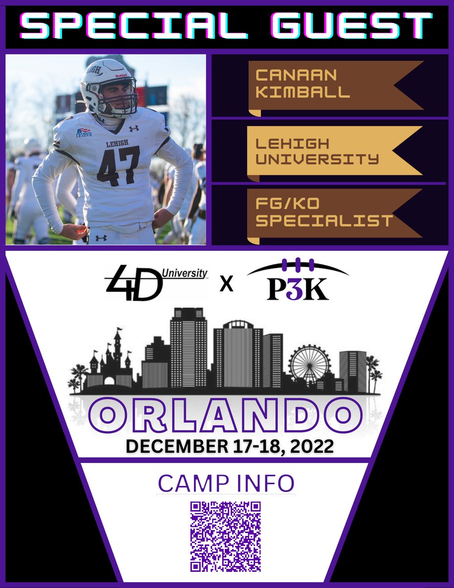 4th Down University™️ (@4thdownu) on Twitter photo 🚨 <a href="/lehighfootball/">Lehigh Football</a> K <a href="/canaankimball/">Canaan Kimball</a> is joining our camp staff next weekend in ORLANDO! #GoLehigh #beGREAT
🏈 2 day competition/evaluation/instruction camp led by 20+ current & former K/P/LS
👉 Camp Info: bit.ly/3EeB6r7 👈 🚨 <a href="/lehighfootball/">Lehigh Football</a> K <a href="/canaankimball/">Canaan Kimball</a> is joining our camp staff next weekend in ORLANDO! #GoLehigh #beGREAT
🏈 2 day competition/evaluation/instruction camp led by 20+ current & former K/P/LS
👉 Camp Info: bit.ly/3EeB6r7 👈
